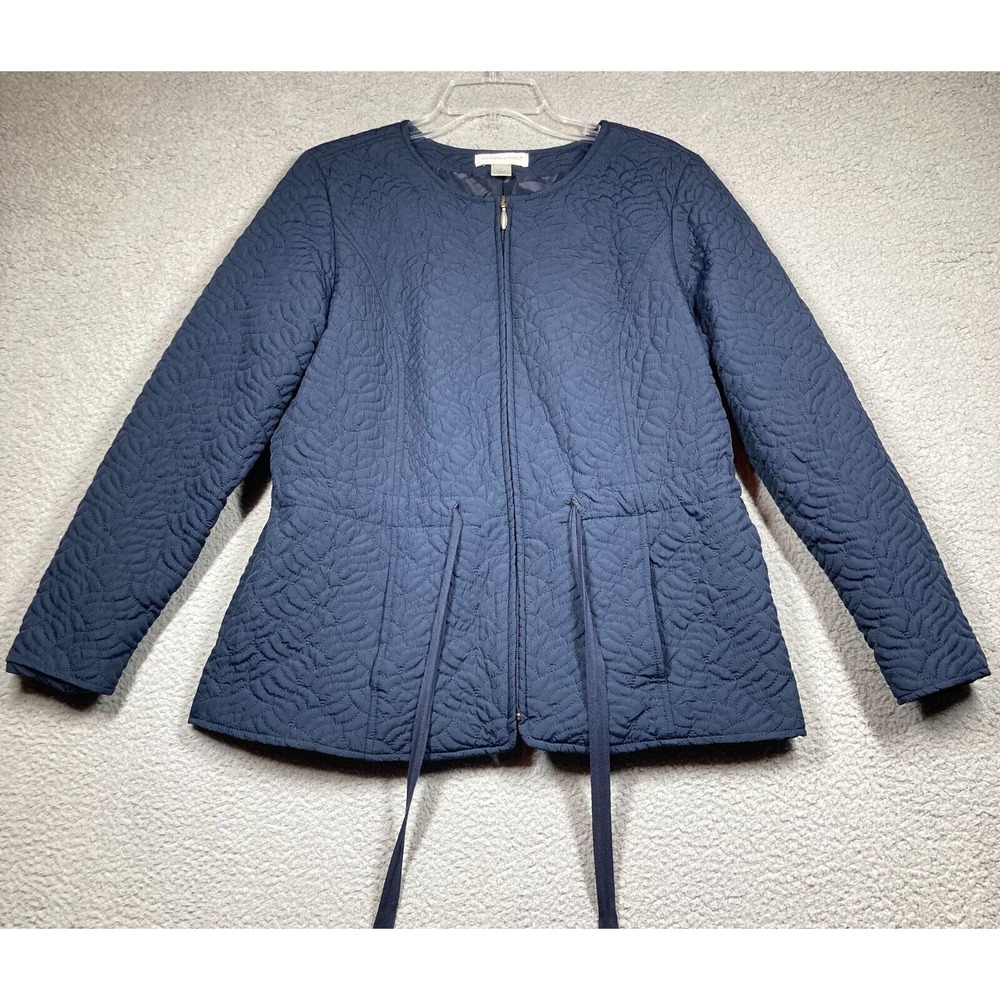 Blazer Jacket Women's Large Navy Blue Quilted Classic Cottage Grandma Core Cozy
